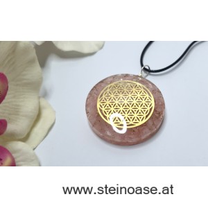 Orgon Anhänger: Rosenquarz & Blume des Lebens